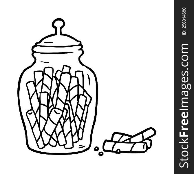 line drawing of a traditional candy sticks in jar. line drawing of a traditional candy sticks in jar