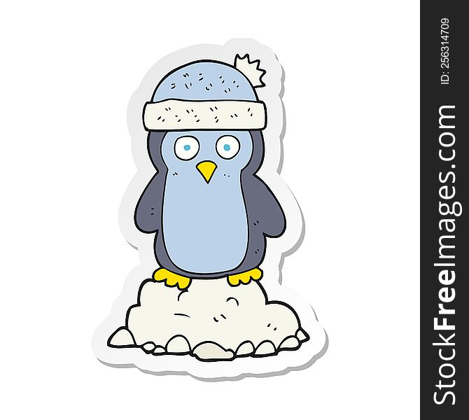 Sticker Of A Cartoon Penguin Wearing Hat