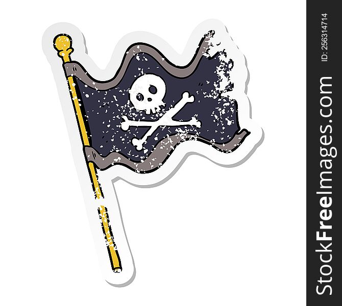 Distressed Sticker Of A Cartoon Pirate Flag