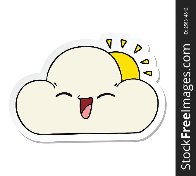 sticker of a quirky hand drawn cartoon sun and happy cloud