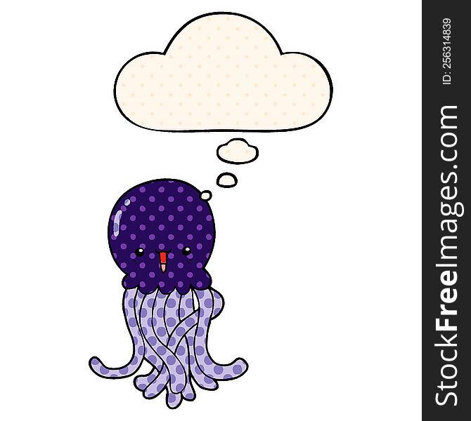 cartoon jellyfish with thought bubble in comic book style