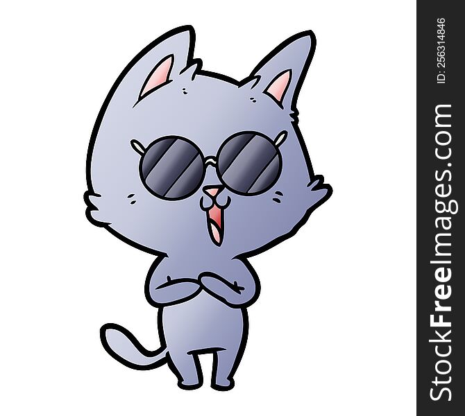 funny cartoon cat wearing sunglasses. funny cartoon cat wearing sunglasses