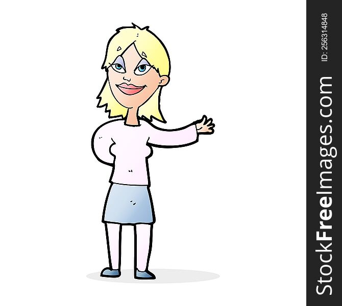 Cartoon Woman Gesturing To Show Something