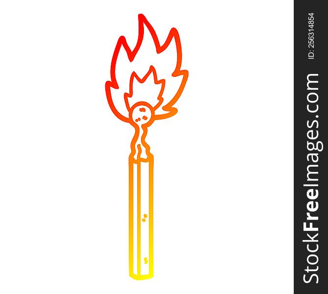 warm gradient line drawing of a cartoon burning match