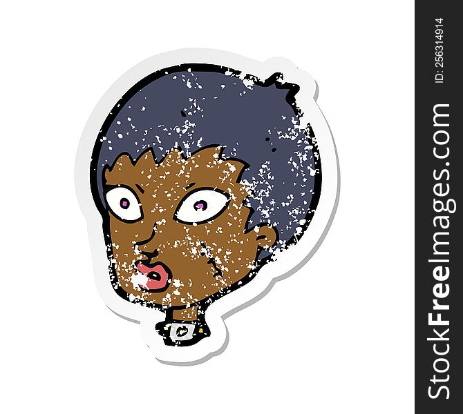 Retro Distressed Sticker Of A Cartoon Female Zombie Head