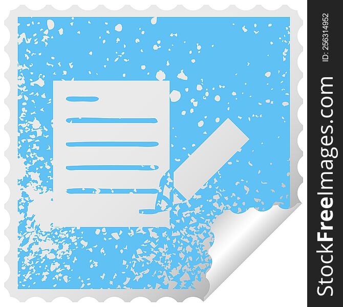 Distressed Square Peeling Sticker Symbol Of Writing A Document