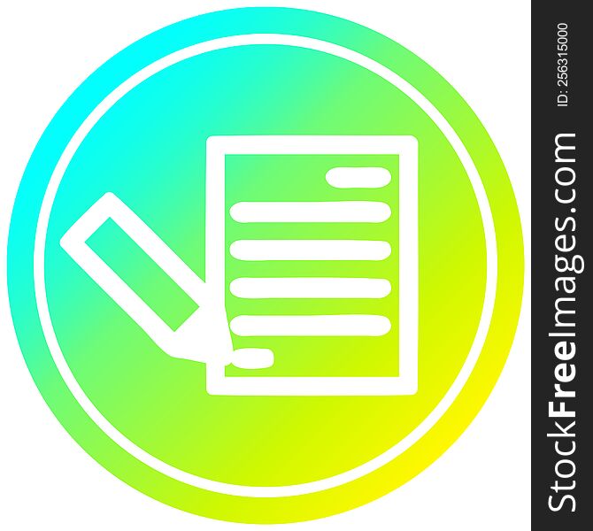document and pencil circular icon with cool gradient finish. document and pencil circular icon with cool gradient finish