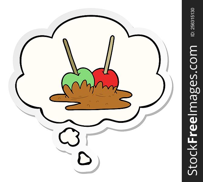 cartoon toffee apples with thought bubble as a printed sticker