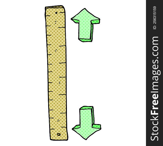 freehand drawn comic book style cartoon wooden ruler