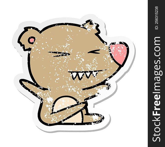 Distressed Sticker Of A Angry Bear Cartoon