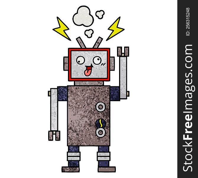 Retro Grunge Texture Cartoon Crazy Broken Robot