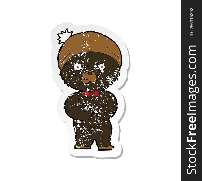 Retro Distressed Sticker Of A Cartoon Little Black Bear