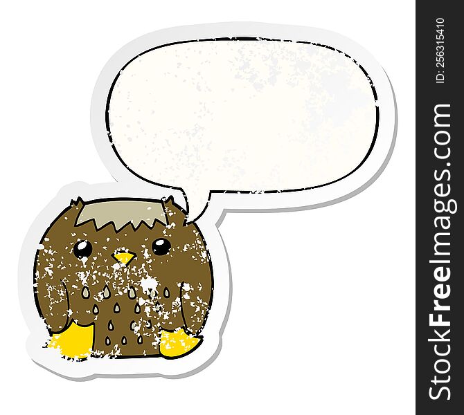 cartoon owl with speech bubble distressed distressed old sticker. cartoon owl with speech bubble distressed distressed old sticker