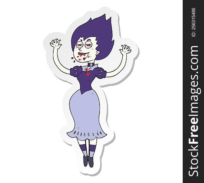 sticker of a cartoon vampire girl with bloody mouth