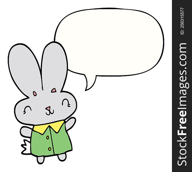 Cute Cartoon Tiny Rabbit And Speech Bubble