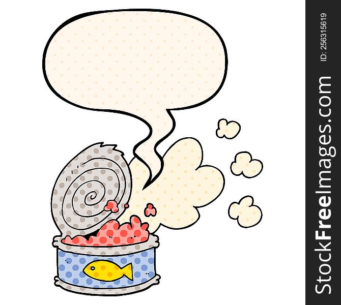 Cartoon Smelly Can Of Fish And Speech Bubble In Comic Book Style