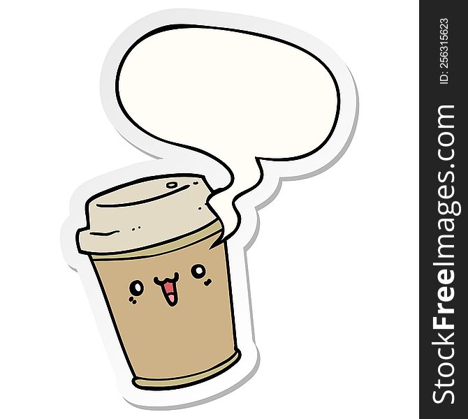 Cartoon Take Out Coffee And Speech Bubble Sticker