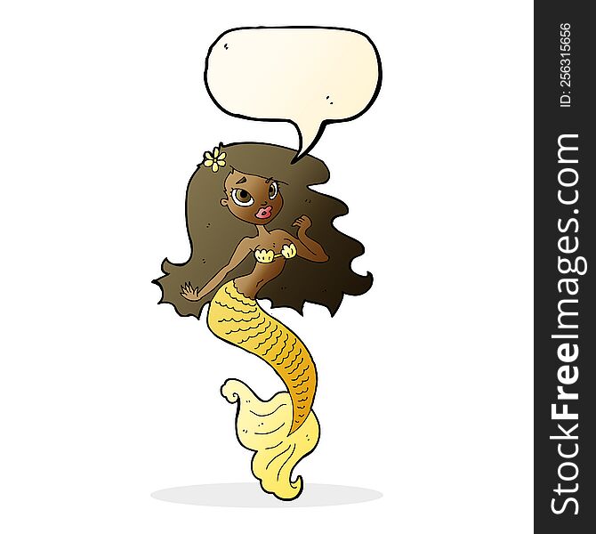 Cartoon Pretty Mermaid With Speech Bubble