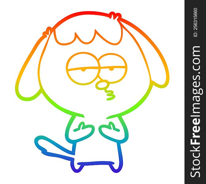 Rainbow Gradient Line Drawing Cartoon Bored Dog