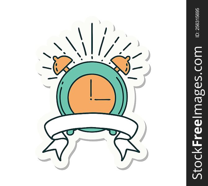 Sticker Of Tattoo Style Ringing Alarm Clock