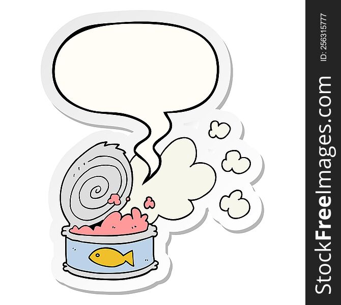 Cartoon Smelly Can Of Fish And Speech Bubble Sticker