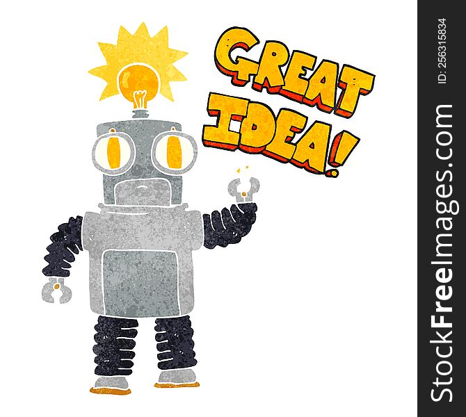 Retro Cartoon Robot With Great Idea