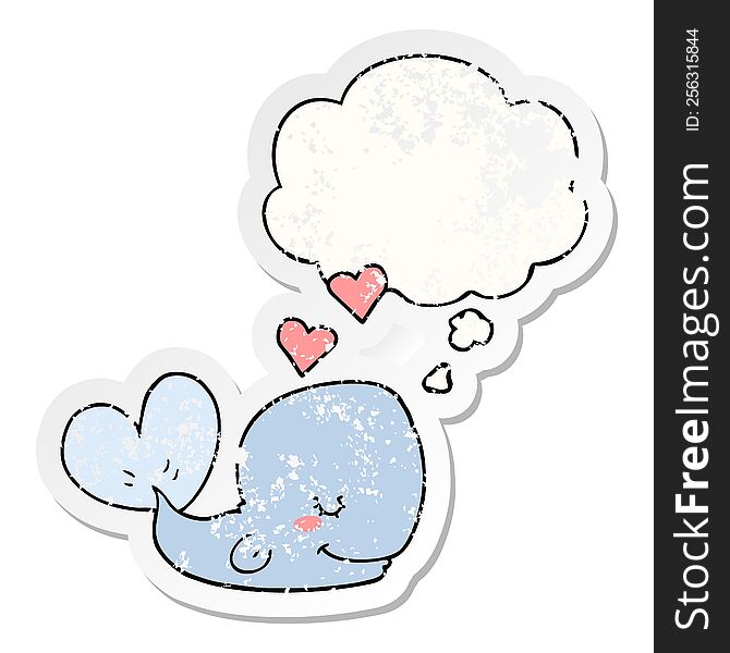 Cartoon Whale In Love And Thought Bubble As A Distressed Worn Sticker