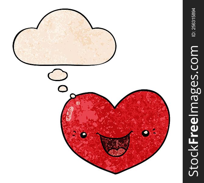 Cartoon Love Heart Character And Thought Bubble In Grunge Texture Pattern Style