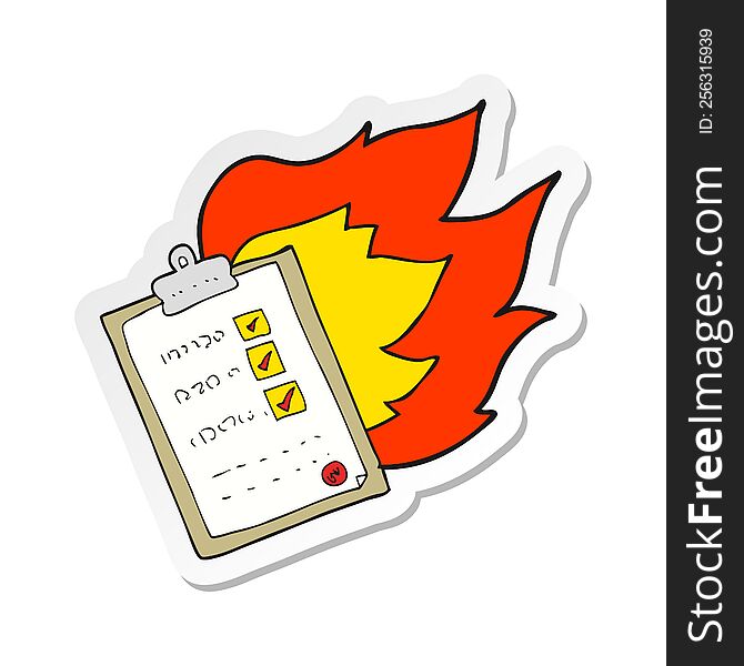 Sticker Of A Cartoon Checklist Burning