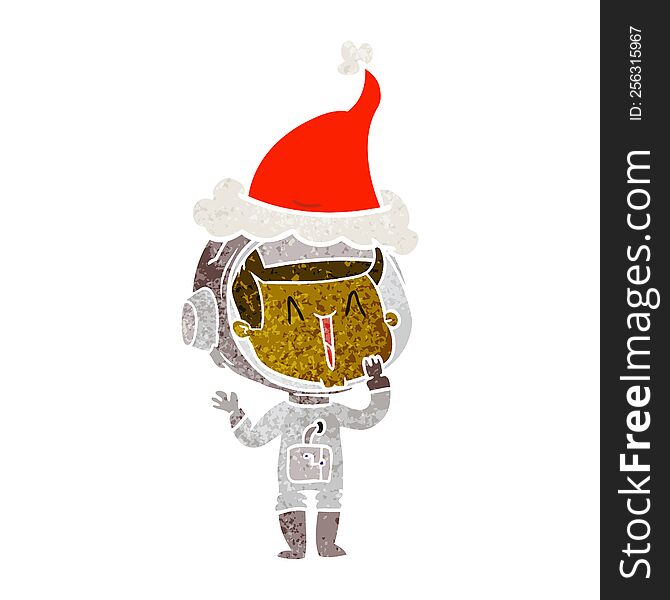 Laughing Retro Cartoon Of A Astronaut Wearing Santa Hat