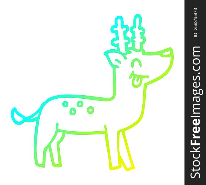 cold gradient line drawing of a cartoon happy reindeer