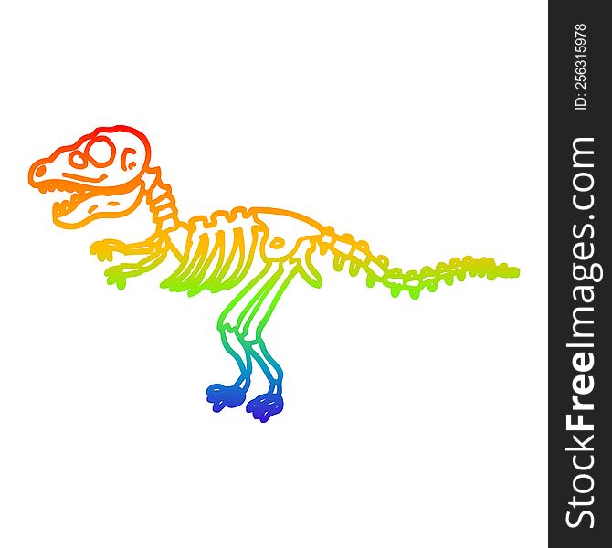 rainbow gradient line drawing of a cartoon dinosaur bones