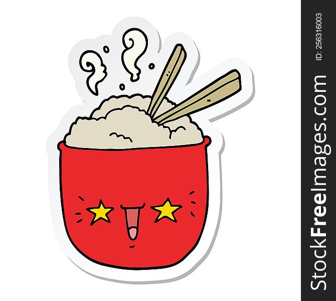 Sticker Of A Cartoon Rice Bowl With Face