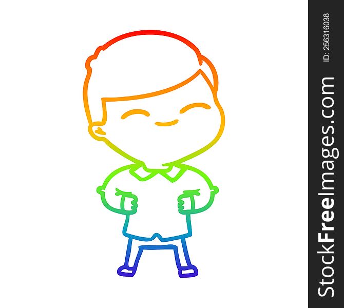 Rainbow Gradient Line Drawing Cartoon Smiling Boy