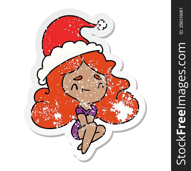 Christmas Distressed Sticker Cartoon Of Kawaii Girl