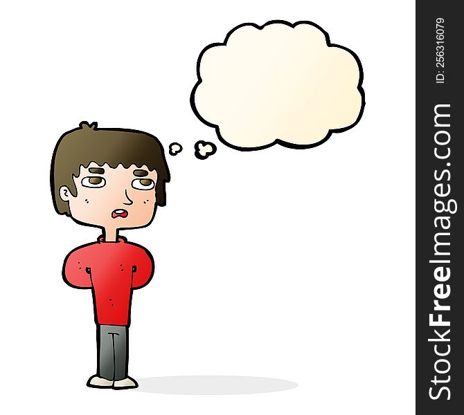 cartoon unhappy man with thought bubble