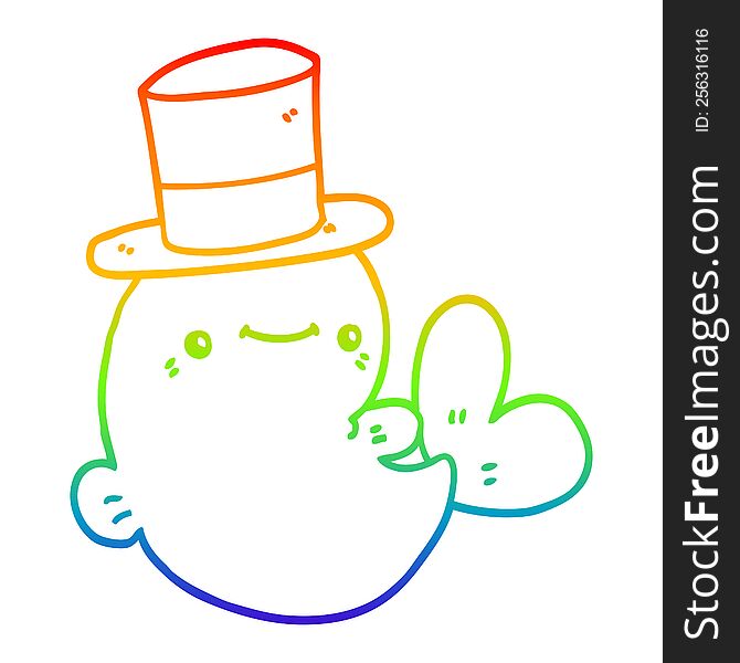 Rainbow Gradient Line Drawing Cute Cartoon Whale Wearing Top Hat