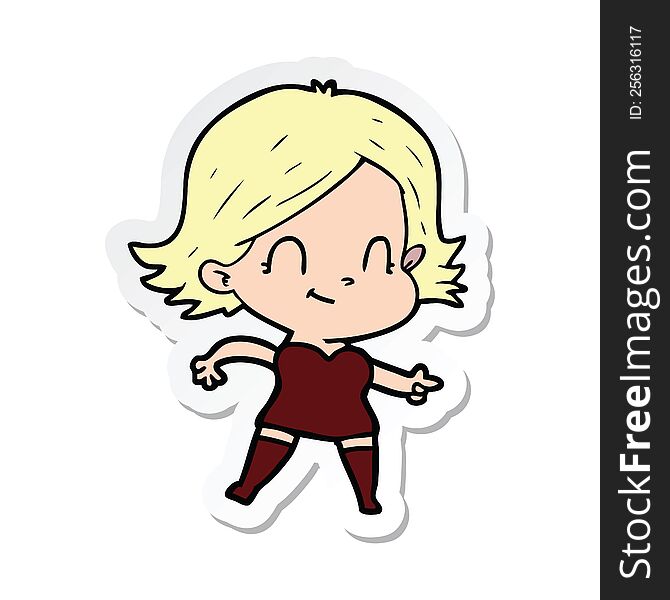 Sticker Of A Cartoon Friendly Girl