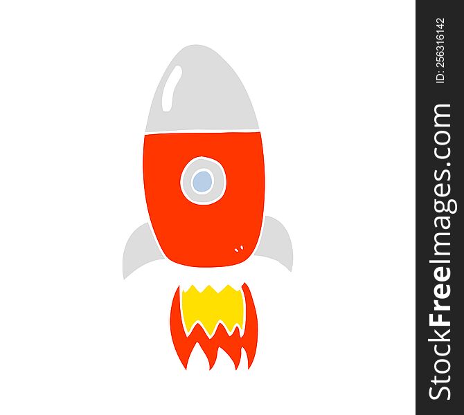 Flat Color Illustration Of A Cartoon Flying Rocket