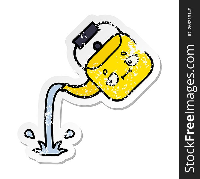 distressed sticker of a cute cartoon pouring kettle