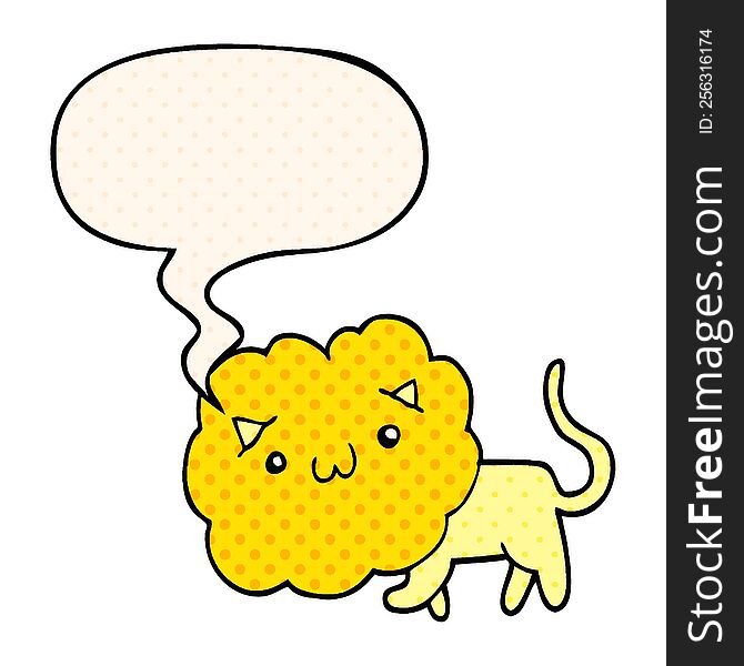 Cartoon Lion And Speech Bubble In Comic Book Style