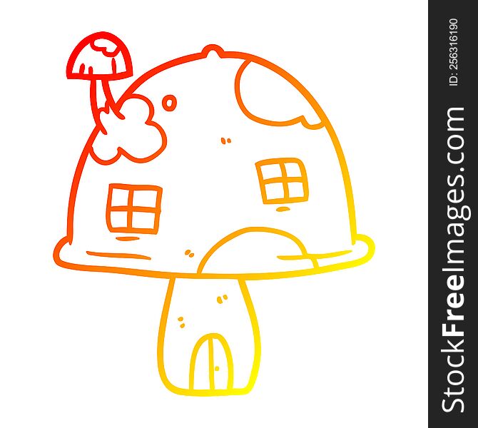 warm gradient line drawing fairy mushroom house