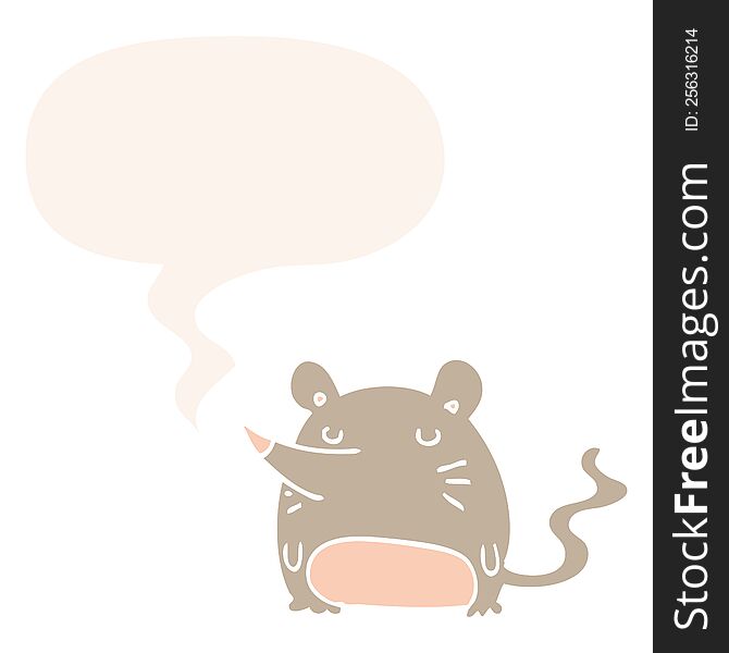 cartoon mouse with speech bubble in retro style