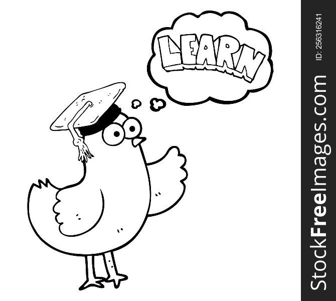 freehand drawn thought bubble cartoon bird with learn text