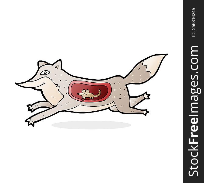 Cartoon Wolf With Mouse In Belly