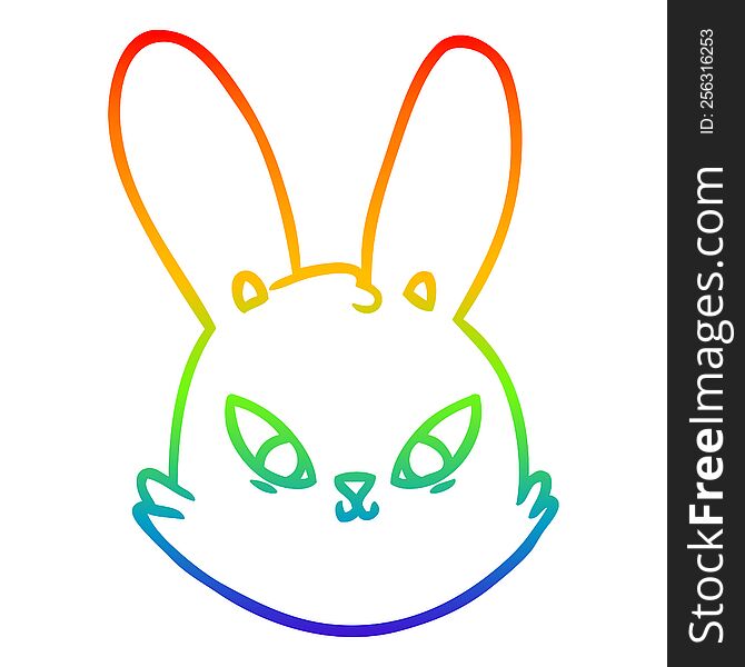 Rainbow Gradient Line Drawing Cartoon Bunny Face
