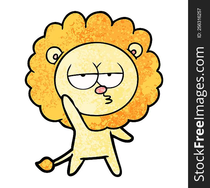 cartoon bored lion waving. cartoon bored lion waving
