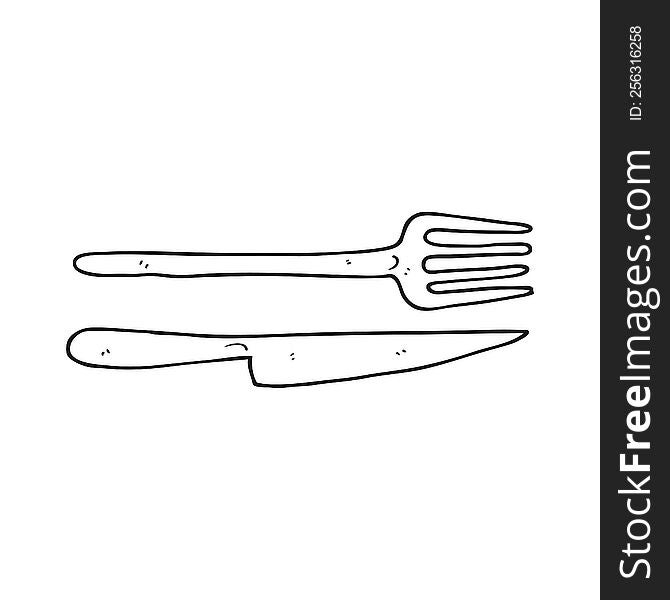 black and white cartoon knife and fork