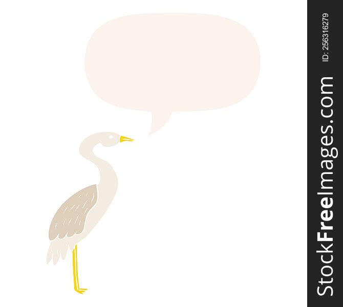 cartoon stork with speech bubble in retro style