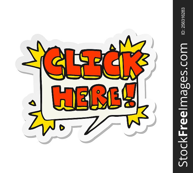 sticker of a cartoon click here sign